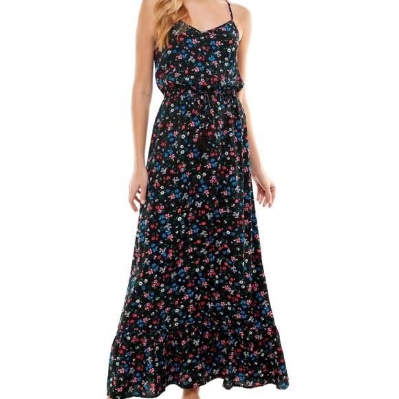Kingston Grey Juniors XXL Crisscross Maxi Dress Black Pink Blue Floral Print - Picture 1 of 13